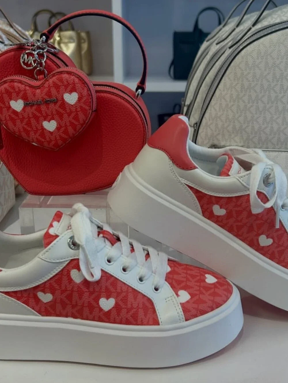 Michael Kors Romey Printed Signature Logo Platform Sneakers Hibiscus  Sz-7.5